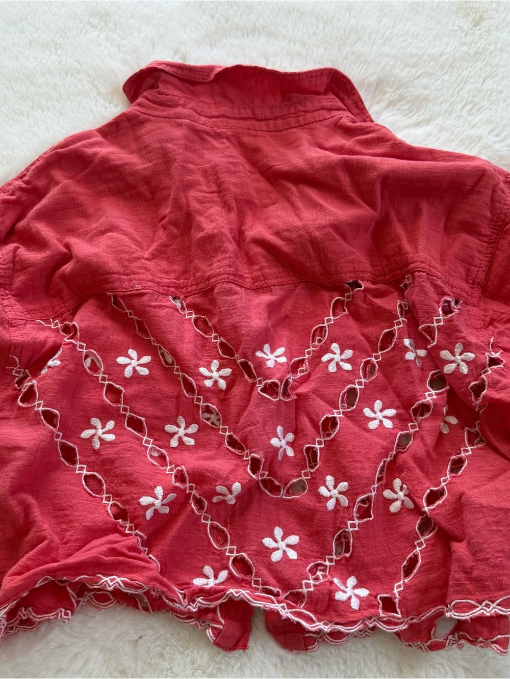 Free People We The Free Coral Embroidered Cutwork Cropped Button Shirt L - Picture 8 of 8